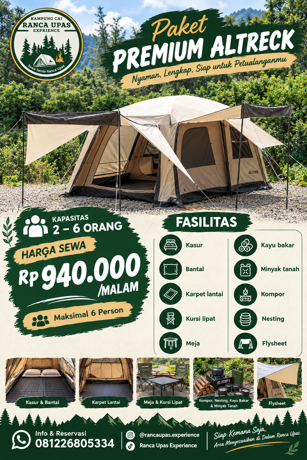 Paket Premium Altreck Ranca Upas dengan fasilitas camping lengkap